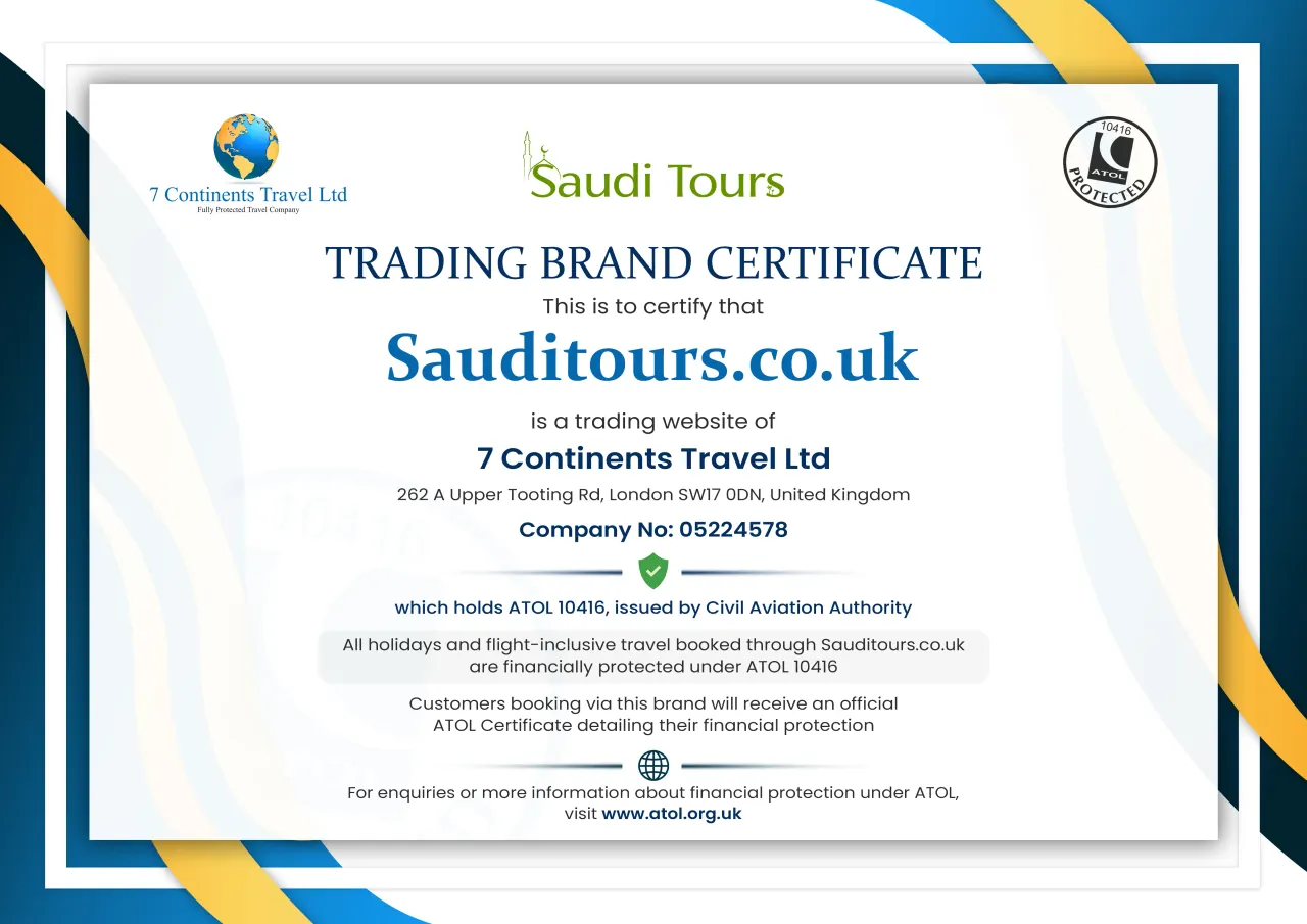 Saudi Tours ATOL and IATA accreditation certificate
